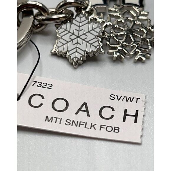 COACH White 3 snowflake Purse Charm Key Chain / Fob Silver White - Picture 2 of 8